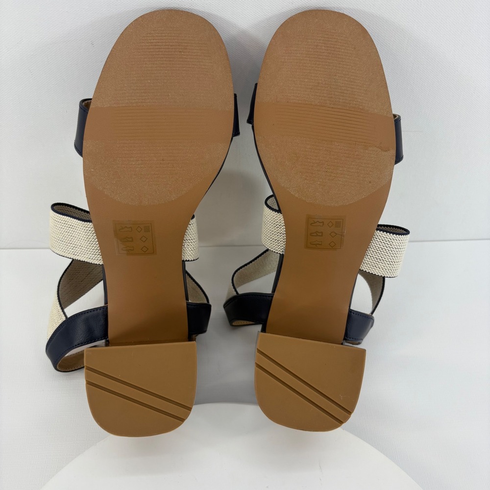Market & Spruce Womens Slingback Block Heel Sandals Navy Beige Size 10 - Picture 7 of 9